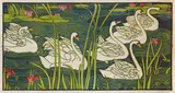 Sans titre by Louis Rhead, Panneau décoratif aux cygnes, vers, sold May 2022