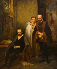 Montaigne visitant Le Tasse au monastère de Saint Just by Louis Gallait, Toile d’origine, sold May 2022