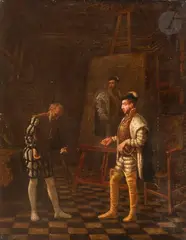 Charles Quint ramassant le pinceau du Titien by Jean-Henri Marlet, Toile, sold May 2022