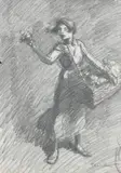 La petite marchande de fleurs by Théophile Steinlen, Crayon noir, sold Apr 2009