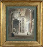 Vue intérieure de Saint Pierre de Rome by Édouard Baille, Aquarelle signée en bas à gauche, sold Feb 2009