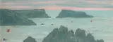 Belle-Ile-en-Mer, soleil couchant sur les rochers de Goulphar by Jean Francis Auburtin, Gouache, sold Dec 2008