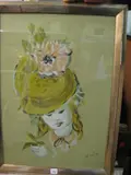 Le chapeau à fleurs by Marcel Vertès, Gouache sur papier teinté, sold Dec 2008