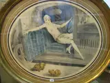 Femme aux deux pékinois by Louis Icart, Pointe sèche et aquatinte à vue ovale, copyright, sold Dec 2008