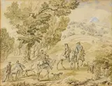 Scène de chasse by Dirk Maes, Pierre noire, aquarelle signée en bas à gauche, sold Dec 2008