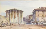 Temple de la Fortune virile à Rome by Achille Vianelli, 1837, Crayon noir, aquarelle, sold Dec 2008