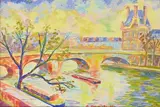 Paris, La Seine, Le Pont Royal et le Pavillon de Flore by Serge Mendjisky, 1961, Gouache signée et datée en bas au centre, sold Dec 2021