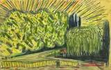 Paysage aux environ d'Aix-en-Provence by Gabriel Laurin, Pastel sur papier calque, sold Dec 2021