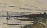 Bateaux sur la Touque? by Eugène Boudin, Aquarelle gouachée, crayon noir, sold Nov 2021