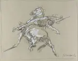 La chute du cavalier by Claude Weisbuch, Crayon et rehauts de gouache, sold Nov 2021