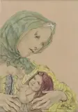 Maternité by Tsuguharu Foujita, Encre, gouache et aquarelle sur papier, sold Nov 2021