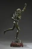Le vainqueur du combat de coq by Alexandre Falguière, Bronze à patine verte signé sur le socle, sur une base en marbre rouge griotte, sold Nov 2021