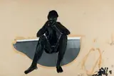 Femme noire sur un morceau de plancher by Alexandre Delay, 1985, Huile et collage de photographies sur carton, sold Oct 2018