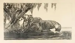 Tigres s'abreuvant. 1937 by Paul Jouve, Lithographie sur Japon, sold Jun 2018