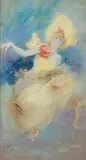 Femme en jaune by Jules Chéret, Pastel sur papier marouflé sur toile, sold Jun 2018