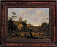 Paysans sur une place de village by Joost Cornelisz Droochsloot, Panneau de chêne, deux planches, non parqueté, sold Mar 2018