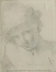 Etude de tête d'un jeune homme by Giovanni Domenico Cerrini, Pierre noire et rehauts de sanguine Annoté en bas Cerrino nel quadro dell' Assunta in sagr, sold Mar 2018