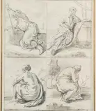 Etude d'Oriental se reposant et d'Oriental en prières by Jean-Baptiste Lallemand, Crayon noir, sold Mar 2018
