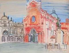 Vue de la basilique San Zanipolo et de la statue du Colleone by Raoul Dufy, 1938, Aquarelle et gouache sur papier, sold Nov 2018