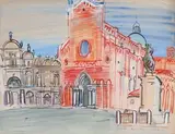 Vue de la basilique San Zanipolo et de la statue du Colleone by Raoul Dufy, 1938, Aquarelle et gouache sur papier, sold Nov 2018