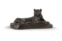 Lionne couchée, circa 1930 by Roger Godchaux, Epreuve en bronze à patine brune, sold Nov 2018