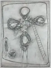 Face à face avec l'âme by Fred Deux, 1995, Mine de plomb et crayons de couleur sur papier, sold Nov 2018