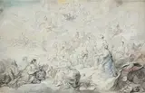 Projet allégorique pour la naissance d'un dauphin de France by Charles-Joseph Natoire, 1750, Aquarelle sur traits de crayon noir, sold Jun 2010