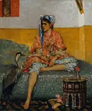 Femme orientale à la grue by Ferdinand Roybet, Panneau d'acajou (Hardy Alan, Paris), sold Jun 2010