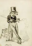 Grenouille habillée fumant le cigare by Jean-Ignace-Isidore Granville, Encre noire et crayons de couleur sur papier, sold Nov 2009