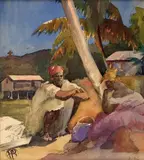 Halte après le marché by Pierre Bodard, Aquarelle sur papier, sold Nov 2009