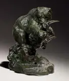 Ours monté sur un arbre, mangeant un hibou by Antoine-Louis Barye, Bronze à patine brune et reflets verts, sold Nov 2009