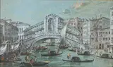Vue du pont Rialto by Giacomo Guardi, Gouache sur papier préparé en bleu, sold Jun 2018