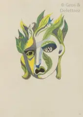 Masque de Daphné by André Masson, 1938, Gouache et crayon sur papier, sold Jun 2018