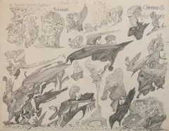 Personnages volants, décembre 1950 by Raphaël Lonné, Crayon sur papier, sold Jun 2018