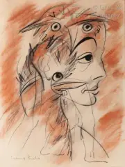 Transparence (hibou, geai de Steller, visage) by Francis Picabia, Fusain, encre et sanguine, sold Jun 2018