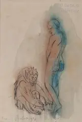 Femme et singe by Francis Picabia, 1927, Crayon et aquarelle sur papier Japon contrecollé sur papier, sold Jun 2018