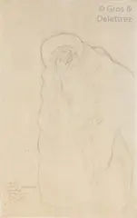 Vieille femme assise, la main sur le front, circa 1909 by Gustav Klimt, Crayon sur papier Japon, sold Jun 2018