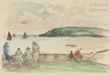 Elégantes sur la promenade de Morgat by Henri Lebasque, 1924, Aquarelle, sold Jun 2018