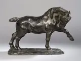 Cheval de trait l'antérieur gauche levé by Louis de Monard, Epreuve en bronze nuancé noir et vert, sold Dec 2017