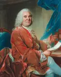 Portrait d'un gentilhomme en habit rouge, assis, tenant une lettre devant une table sur laquelle sont posés des volumes de Montaigne by Louis Vigée, Pastel, sold May 2011