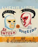 Lucha libre by Daniele Melani Dit Spider, Gouache sur panneau, sold May 2011