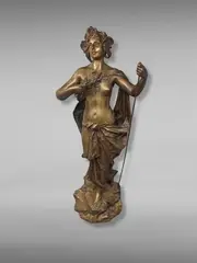 Nymphe aux pavots by Gustave Obiols, Épreuve en bronze à patine dorée nuancée oxydée, sold Mar 2022
