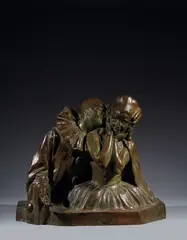Pierrot et Colombine by Fanny Rozet, Epreuve en bronze à patine nuancée verte, sold Jun 2022