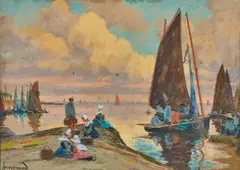 Le retour des pêcheurs by Mathurin Janssaud, Pastel sur papier, sold May 2022