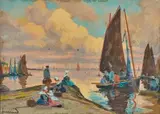 Le retour des pêcheurs by Mathurin Janssaud, Pastel sur papier, sold May 2022