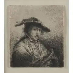 Junger mann mit barett mit federn by Ferdinand Bol, 1642, etching, sold Mar 2025