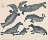 Family of Whales by Kiakshuk, 1961, sealskin stencil on paper, sold Aug 2017
