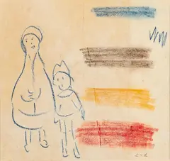 Mother And Child, Coloured Crayon On Paper by L. S. Lowry, Coloured crayon on paper, sold Sep 2026