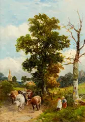 Herding Cows Down A Country Road, Oil On Canvas by David Bates, Oil on canvas, sold Sep 2026