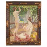 Two Nudes Picking Grapes by Virgilia Tomescu Scrocco, Oil on canvas, sold Dec 2021